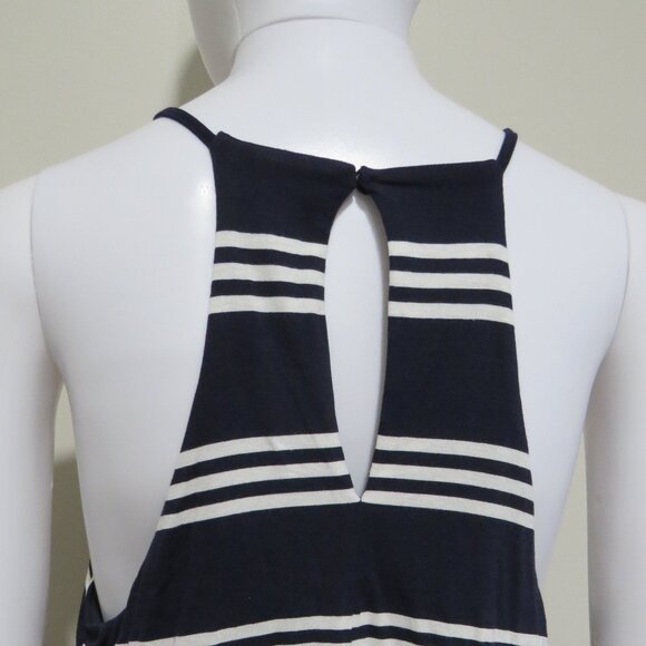 LOFT Striped Maxi Dress SIZE Medium Blue White Stretch Keyhole Button - Picture 6 of 9